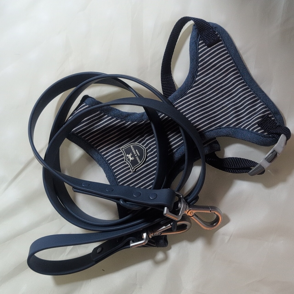 Hugo & Hudson Striped Dog Harness - Blue & Matching Leash